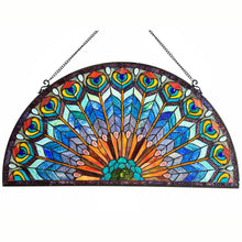 Load image into Gallery viewer, 1P046-BP35GPN RADIANCE goods Tiffany-style Peacock Feather Glass Window Panel 35"x18"