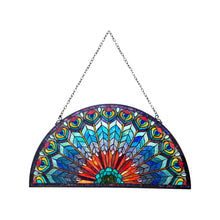 Load image into Gallery viewer, 1P046-BP35GPN RADIANCE goods Tiffany-style Peacock Feather Glass Window Panel 35"x18"