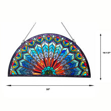Load image into Gallery viewer, 1P046-BP35GPN RADIANCE goods Tiffany-style Peacock Feather Glass Window Panel 35"x18"