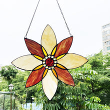 Load image into Gallery viewer, RADIANCE Goods Floral-Style Black Finish Stained Glass Window Panel 13" Tall