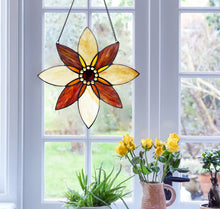 Load image into Gallery viewer, RADIANCE Goods Floral-Style Black Finish Stained Glass Window Panel 13" Tall