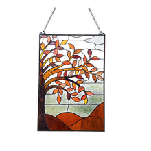 Load image into Gallery viewer, RADIANCE Goods Floral-Style Black Finish Stained Glass Window Panel 24" Tall