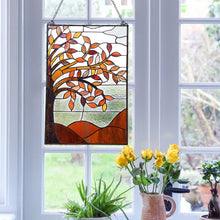 Load image into Gallery viewer, RADIANCE Goods Floral-Style Black Finish Stained Glass Window Panel 24" Tall