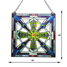 Load image into Gallery viewer, RADIANCE Goods Mission-Style Black Finish Stained Glass Window Panel 18" Tall