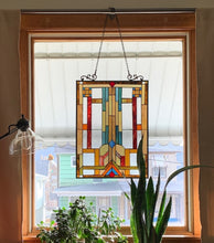 Load image into Gallery viewer, RADIANCE goods Geometric Stained Glass Window Panel 17.5"x25"