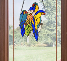 Load image into Gallery viewer, RADIANCE goods Parrots Stained Glass Window Panel 13.4"x8.3"