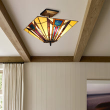 Load image into Gallery viewer, RADIANCE goods Tiffany 2 Light Mission Semi-Flush Ceiling Mount 14" Wide