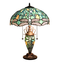 Load image into Gallery viewer, RADIANCE goods Dragonfly Tiffany-Style 3-Light Double Lit Table Lamp 16" Shade