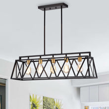 Load image into Gallery viewer, RADIANCE goods Industrial 5 Light Textured Black Island Pendant 35" Wide