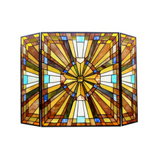 Load image into Gallery viewer, RADIANCE goods Mission 3pcs Folding Stained Glass Fireplace Screen 38" Wide