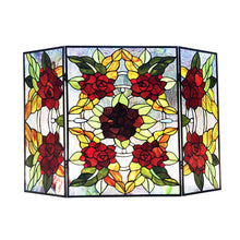 Load image into Gallery viewer, RADIANCE goods Floral 3pcs Folding Stained Glass Fireplace Screen 40" Wide