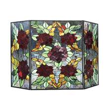 Load image into Gallery viewer, RADIANCE goods Floral 3pcs Folding Stained Glass Fireplace Screen 40" Wide