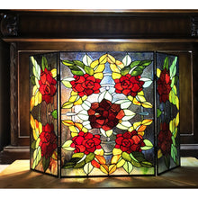 Load image into Gallery viewer, RADIANCE goods Floral 3pcs Folding Stained Glass Fireplace Screen 40" Wide
