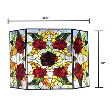 Load image into Gallery viewer, RADIANCE goods Floral 3pcs Folding Stained Glass Fireplace Screen 40" Wide