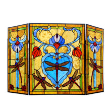 Load image into Gallery viewer, RADIANCE goods Dragonfly 3pcs Folding Stained Glass Fireplace Screen 44" Wide