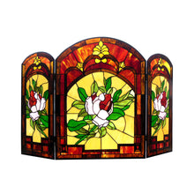 Load image into Gallery viewer, RADIANCE goods Floral 3pcs Folding Stained Glass Fireplace Screen 42" Wide