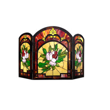 Load image into Gallery viewer, RADIANCE goods Floral 3pcs Folding Stained Glass Fireplace Screen 42" Wide