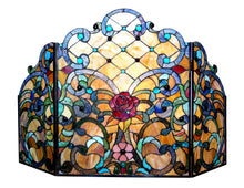 Load image into Gallery viewer, RADIANCE goods Victorian 3pcs Folding Stained Glass Fireplace Screen 44" Wide