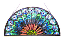 Load image into Gallery viewer, RADIANCE goods Peacock Stained Glass Window Panel 35"x18"