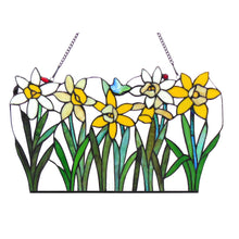 Load image into Gallery viewer, RADIANCE goods Flowers Stained Glass Window Panel 23"x14"
