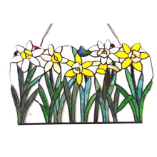 Load image into Gallery viewer, RADIANCE goods Flowers Stained Glass Window Panel 23"x14"