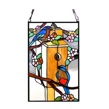 Load image into Gallery viewer, RADIANCE goods Birdhouse Stained Glass Window Panel 12"x19"