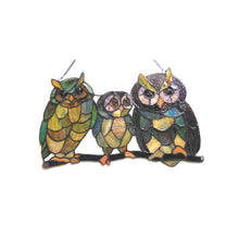 Load image into Gallery viewer, RADIANCE goods Owls Family Stained Glass Window Panel 11"x17"