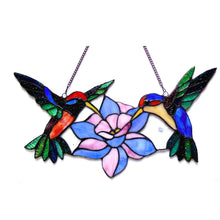Load image into Gallery viewer, RADIANCE goods Hummingbirds Stained Glass Window Panel 18"x8"
