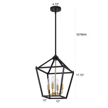 Load image into Gallery viewer, RADIANCE goods Industrial 4 Light Black Inverted Ceiling Pendant 12" Wide