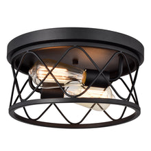 Load image into Gallery viewer, RADIANCE goods Industrial 2 Light Textured Black Ceiling Flush Fixture 12" Wide