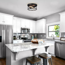 Load image into Gallery viewer, RADIANCE goods Industrial 2 Light Textured Black Ceiling Flush Fixture 12" Wide