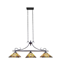 Load image into Gallery viewer, RADIANCE goods Mission Tiffany-style Blackish Bronze 3 Light Island Pendant 47" Wide