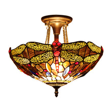 Load image into Gallery viewer, RADIANCE goods Tiffany 2 Light Dragonfly Semi-Flush Ceiling Mount 16" Wide