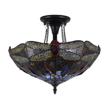 Load image into Gallery viewer, RADIANCE goods Tiffany 2 Light Dragonfly Semi-Flush Ceiling Mount 16" Wide