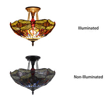 Load image into Gallery viewer, RADIANCE goods Tiffany 2 Light Dragonfly Semi-Flush Ceiling Mount 16" Wide
