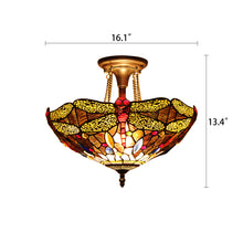 Load image into Gallery viewer, RADIANCE goods Tiffany 2 Light Dragonfly Semi-Flush Ceiling Mount 16" Wide