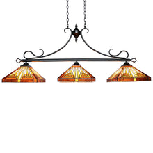 Load image into Gallery viewer, RADIANCE goods Mission Tiffany-Style Blackish Bronze 3 Light Island Pendant 47" Wide