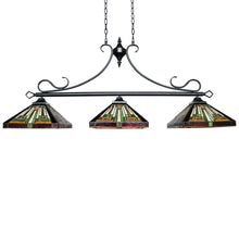 Load image into Gallery viewer, RADIANCE goods Mission Tiffany-Style Blackish Bronze 3 Light Island Pendant 47" Wide