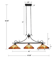 Load image into Gallery viewer, RADIANCE goods Mission Tiffany-Style Blackish Bronze 3 Light Island Pendant 47" Wide