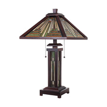 Load image into Gallery viewer, RADIANCE goods Mission-Style 3 Light Double Lit Wooden Table Lamp 15" Shade
