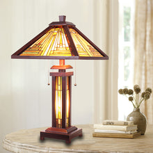 Load image into Gallery viewer, RADIANCE goods Mission-Style 3 Light Double Lit Wooden Table Lamp 15" Shade