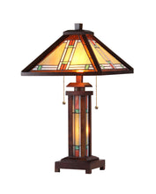 Load image into Gallery viewer, RADIANCE goods Mission-Style 3 Light Double Lit Wooden Table Lamp 15" Shade