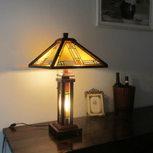Load image into Gallery viewer, RADIANCE goods Mission-Style 3 Light Double Lit Wooden Table Lamp 15" Shade