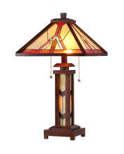 Load image into Gallery viewer, RADIANCE goods Mission-Style 3 Light Double Lit Wooden Table Lamp 15" Shade
