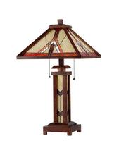 Load image into Gallery viewer, RADIANCE goods Mission-Style 3 Light Double Lit Wooden Table Lamp 15" Shade