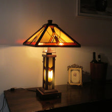 Load image into Gallery viewer, RADIANCE goods Mission-Style 3 Light Double Lit Wooden Table Lamp 15" Shade