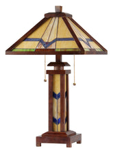 Load image into Gallery viewer, RADIANCE goods Mission-Style 3 Light Double Lit Wooden Table Lamp 15" Shade