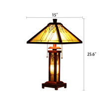 Load image into Gallery viewer, RADIANCE goods Mission-Style 3 Light Double Lit Wooden Table Lamp 15" Shade
