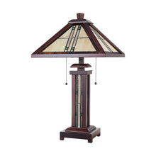 Load image into Gallery viewer, RADIANCE goods Mission-Style 3 Light Double Lit Wooden Table Lamp 15" Shade
