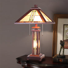 Load image into Gallery viewer, RADIANCE goods Mission-Style 3 Light Double Lit Wooden Table Lamp 15" Shade